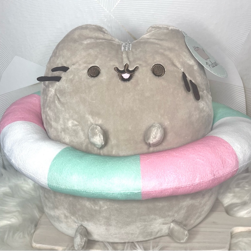 Pusheen Plush Cat wearing Pool Floaty 13” Rare Larger Size NWT